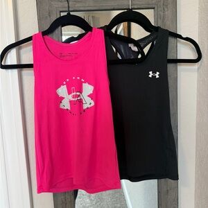 Two Girls Under Armour Pink and Black Tank Tops